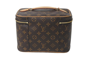 極美品 LOUIS VUITTON ルイヴィトン モノグラム ニースBB バニティバッグ M42265 ブラウン ゴールド金具 中古 4c076616