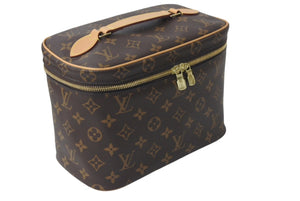 極美品 LOUIS VUITTON ルイヴィトン モノグラム ニースBB バニティバッグ M42265 ブラウン ゴールド金具 中古 4c076616
