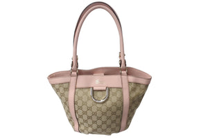 GUCCI グッチ ハンドバッグ GGキャンバス 211983 ベージュ ピンク シルバー金具 美品 中古 4c076621