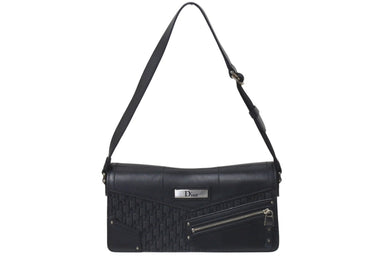 Christian Dior クリスチャンディオール ストリートシック ワンショルダーバッグ トロッター柄 キャンバス レザー ブラック 美品 中古 4c076634