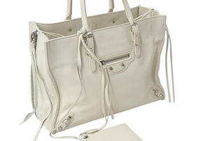 BALENCIAGA バレンシアガ THE PAPER ザペーパー ハンドバッグ アイボリー レザー 370926 手持ち 鞄 美品 中古 4c076635