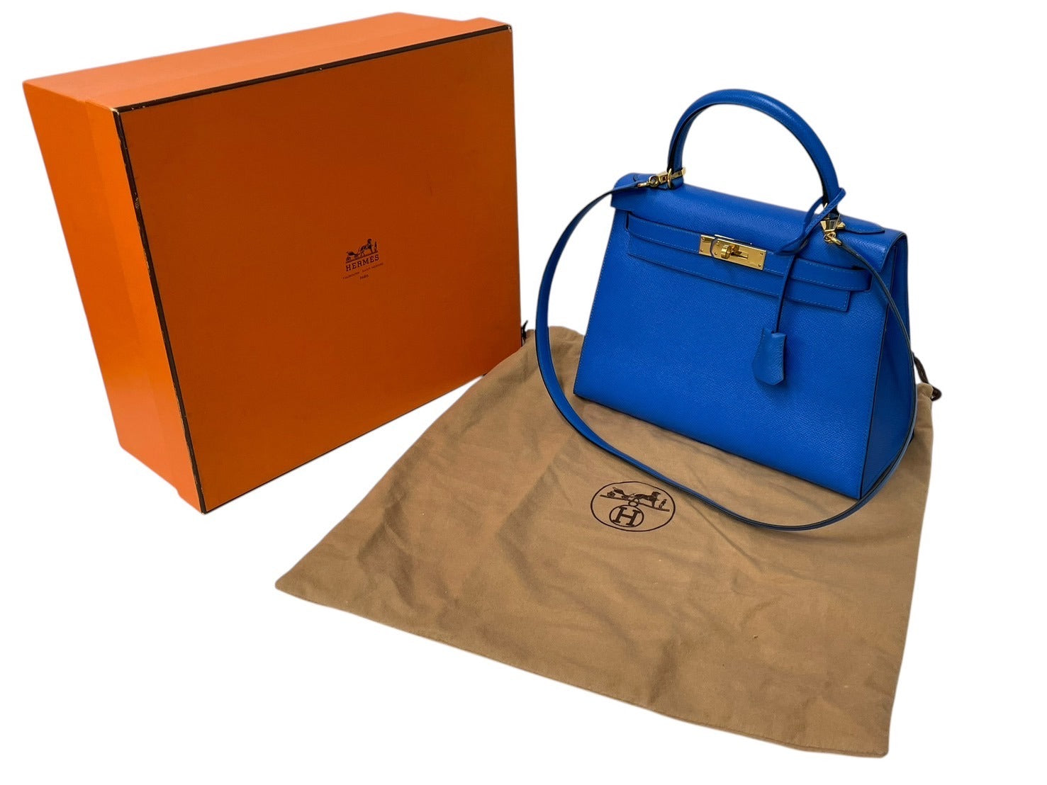 極美品 HERMES エルメス ケリー28 外縫い ブルーフランス ○Y刻印 