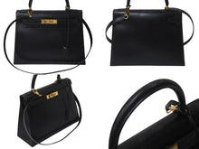 Load image into Gallery viewer, HERMES エルメス ケリー28 外縫い ブラック ○Z刻印 カーフスキン ゴールド金具 ハンドバッグ 美品 中古 4c076669