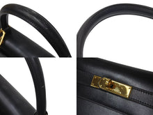 Load image into Gallery viewer, HERMES エルメス ケリー28 外縫い ブラック ○Z刻印 カーフスキン ゴールド金具 ハンドバッグ 美品 中古 4c076669
