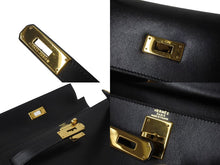 Load image into Gallery viewer, HERMES エルメス ケリー28 外縫い ブラック ○Z刻印 カーフスキン ゴールド金具 ハンドバッグ 美品 中古 4c076669