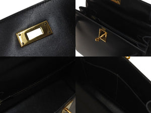 HERMES エルメス ケリー28 外縫い ブラック ○Z刻印 カーフスキン ゴールド金具 ハンドバッグ 美品 中古 4c076669