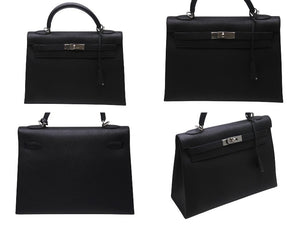 新品同様 HERMES エルメス ケリー32 外縫い ブラック □L刻印 トゴ シルバー金具 ハンドバッグ 2WAY 中古 4c076671