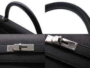 新品同様 HERMES エルメス ケリー32 外縫い ブラック □L刻印 トゴ シルバー金具 ハンドバッグ 2WAY 中古 4c076671