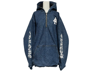 極美品 CHROME HEARTS クロムハーツ RUCKUS ハーフジップ デニムノアラック パーカー メンズ M 中古 4c076693