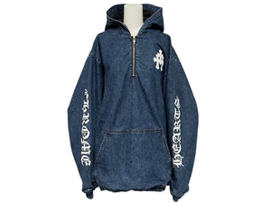 極美品 CHROME HEARTS クロムハーツ RUCKUS ハーフジップ デニムノアラック パーカー メンズ M 中古 4c076693