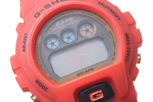 CASIO G-SHOCK A BATHING APE カシオ アベイシングエイプ コラボウォッチ 腕時計 DW-6900 レッド シルバー金具 中古 4c076704