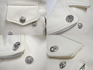 極美品 CHROME HEARTS クロムハーツ クリティン ライダースジャケット クロスボール ホースレザー シルバー925 ホワイト 中古 4c076708