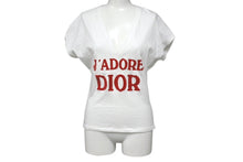 Load image into Gallery viewer, ChristianDior クリスチャンディオール J&#39;ADORE VネックTシャツ 3H16155400 コットン ホワイト レッド サイズ40 美品 中古 4c076711