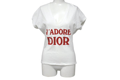 ChristianDior クリスチャンディオール J'ADORE VネックTシャツ 3H16155400 コットン ホワイト レッド サイズ40 美品 中古 4c076711