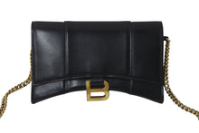 Load image into Gallery viewer, BALENCIAGA バレンシアガ HOURGLASS アワーグラス チェーン ミニ ウォレット シャイニーボックスカーフスキン ブラック 良品 中古 4c076732