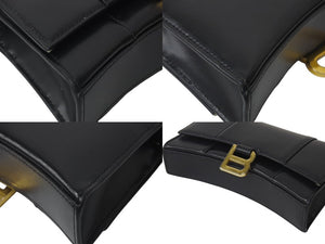 BALENCIAGA バレンシアガ HOURGLASS アワーグラス チェーン ミニ ウォレット シャイニーボックスカーフスキン ブラック 良品 中古 4c076732