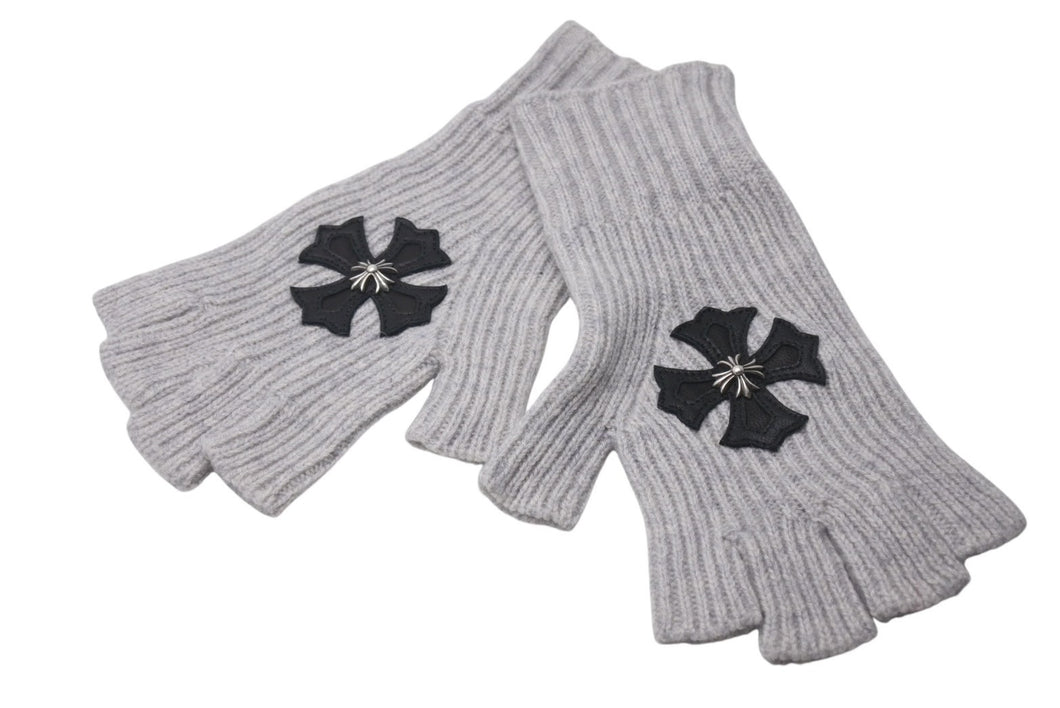 CHROME HEARTS クロムハーツ CHプラス クロスパッチ グローブ 手袋 カシミヤ ラムスキン フィンガーレス ワンサイズ 美品 中古 4c076742