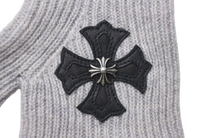 CHROME HEARTS クロムハーツ CHプラス クロスパッチ グローブ 手袋 カシミヤ ラムスキン フィンガーレス ワンサイズ 美品 中古 4c076742
