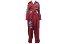 Load image into Gallery viewer, 特攻服 短ラン ボンタン 刺繍 セットアップ 大和魂 ポリエステル コットン ワインレッド ホワイト ブルー サイズM 美品 中古 4c25234