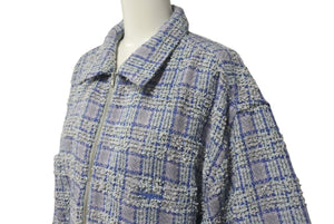 未使用 Supreme Boucle Zip Up Shirt ブルー シュプリーム ツイードジャケット サイズL シルバー金具 中古 4c067909 