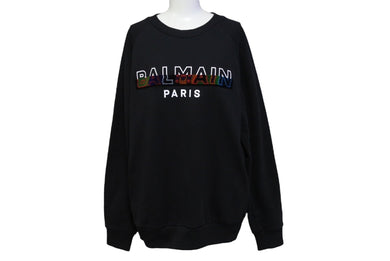 極美品 BALMAIN バルマン スウェットシャツ トレーナー ブランドロゴ JS004BB26 コットン ブラック マルチカラー 中古 4c069783