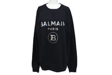 Load image into Gallery viewer, BALMAIN バルマン スウェットシャツ 32791340 コットン プリント ブラック シルバー サイズS 美品 中古 4c069787
