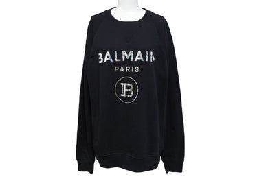 BALMAIN バルマン スウェットシャツ 32791340 コットン プリント ブラック シルバー サイズS 美品 中古 4c069787