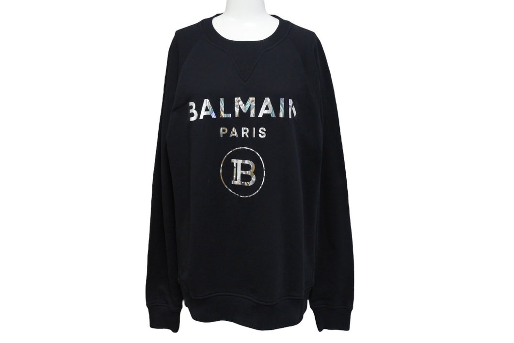 BALMAIN バルマン スウェットシャツ 32791340 コットン プリント ブラック シルバー サイズS 美品 中古 4c069787