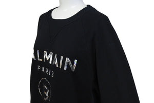 BALMAIN バルマン スウェットシャツ 32791340 コットン プリント ブラック シルバー サイズS 美品 中古 4c069787