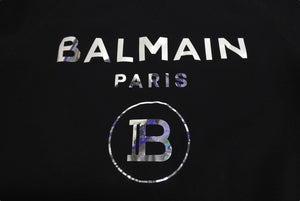 BALMAIN バルマン スウェットシャツ 32791340 コットン プリント ブラック シルバー サイズS 美品 中古 4c069787