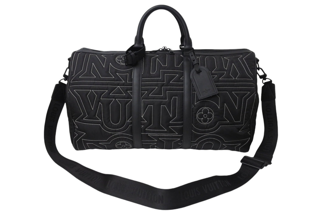 LOUIS VUITTON ルイヴィトン キーポルバンドリエール50 ボストンバッグ M21428 LVスノーカプセルコレクション ナイロン レザー 美品 中古 4c069825