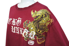 Load image into Gallery viewer, ECKO エコー ドラゴン プリント トップス 半袖Tシャツ ボルドー サウスアフリカ製 サイズL 美品 中古 4c069865