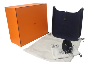 新品未使用 HERMES エルメス エブリン 1PM ショルダーバッグ ブルーニュイ フェルト スイフト Y刻 2020年製 シルバー金具 中古 4c700023