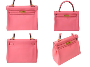 極美品 HERMES エルメス ケリー25 2WAY ショルダーバッグ C刻印 ヴォースイフト ローズアザレ ゴールド金具 中古 4c700024