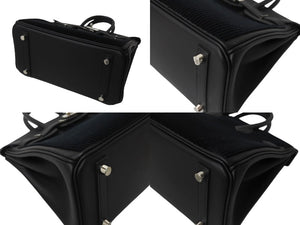 新品同様 HERMES エルメス バーキン25 ハンドバッグ B刻印 コートアコート タフタージュ スイフト ブラック シルバー金具 中古 4c700025