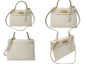極美品 HERMES エルメス ケリー28 外縫い 2WAY ショルダーバッグ A刻印 ヴォーエプソン クレ ゴールド金具 中古 4c700030