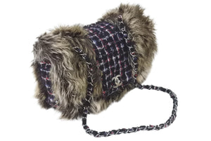 極美品 CHANEL シャネル ファー ツイード チェーン ショルダーバッグ 14番台 マルチカラー シルバー金具 ココマーク 中古 4c070061