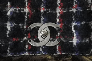 極美品 CHANEL シャネル ファー ツイード チェーン ショルダーバッグ 14番台 マルチカラー シルバー金具 ココマーク 中古 4c070061
