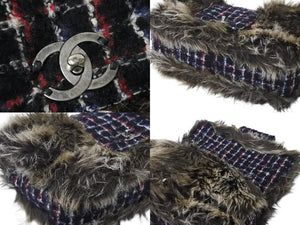 極美品 CHANEL シャネル ファー ツイード チェーン ショルダーバッグ 14番台 マルチカラー シルバー金具 ココマーク 中古 4c070061