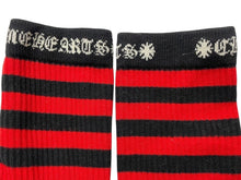 Load image into Gallery viewer, CHROME HEARTS クロムハーツ 靴下 ソックス ロゴ刺繍 ストライプ レッド ブラック コットン 美品 中古 4c071023