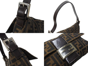 極美品 FENDI フェンディ マンマバケット ワンショルダーバッグ ズッカ柄 コットンキャンバス レザー シルバー金具 ブラウン 中古 4c070254 