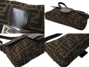極美品 FENDI フェンディ マンマバケット ワンショルダーバッグ ズッカ柄 コットンキャンバス レザー シルバー金具 ブラウン 中古 4c070254 