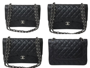 極美品 CHANEL シャネル マトラッセ30 Wフラップ Wチェーン ショルダーバッグ 18番台 キャビアスキン ブラック シルバー金具 中古 4c070385