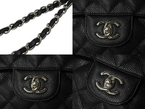 極美品 CHANEL シャネル マトラッセ30 Wフラップ Wチェーン ショルダーバッグ 18番台 キャビアスキン ブラック シルバー金具 中古 4c070385