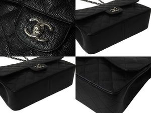 極美品 CHANEL シャネル マトラッセ30 Wフラップ Wチェーン ショルダーバッグ 18番台 キャビアスキン ブラック シルバー金具 中古 4c070385