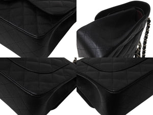 極美品 CHANEL シャネル マトラッセ30 Wフラップ Wチェーン ショルダーバッグ 18番台 キャビアスキン ブラック シルバー金具 中古 4c070385