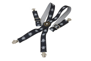 VERSACE ヴェルサーチ サスペンダー ズボン吊り メデューサ ヴィンテージ ゴム ブラック ホワイト シルバー金具 美品 中古 4c070415