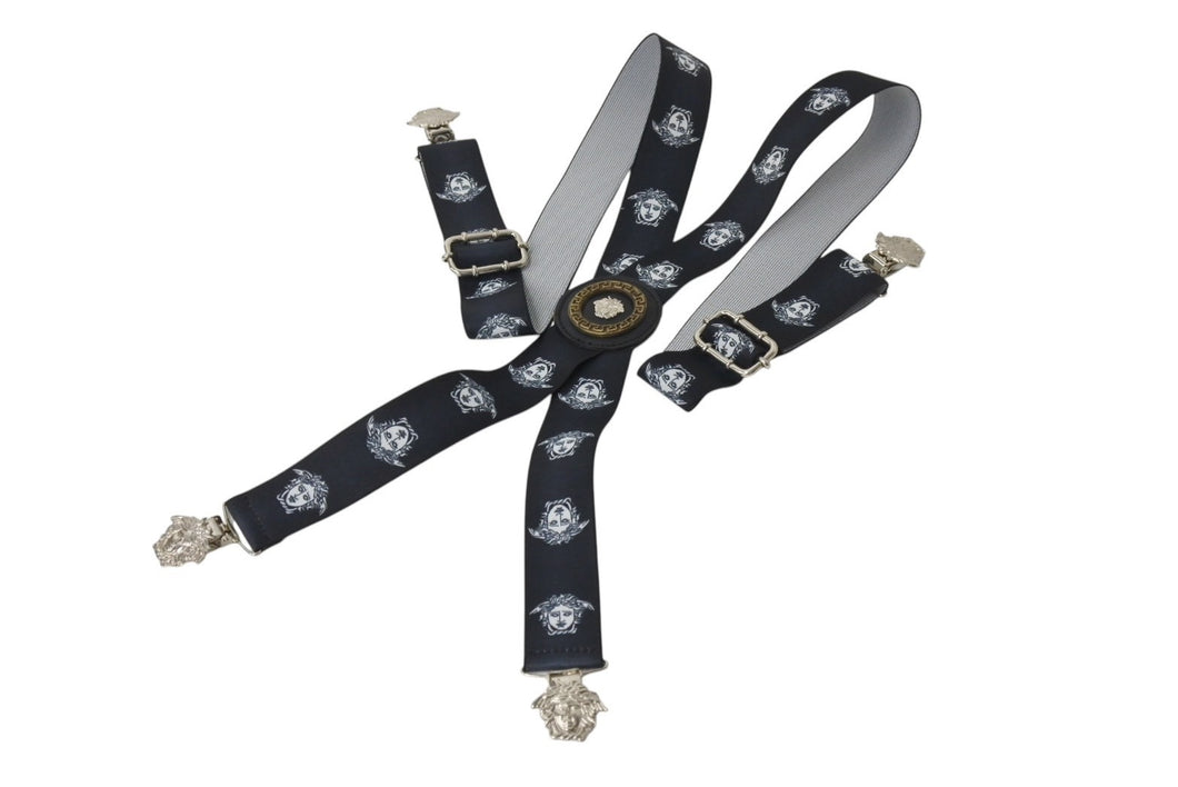 VERSACE ヴェルサーチ サスペンダー ズボン吊り メデューサ ヴィンテージ ゴム ブラック ホワイト シルバー金具 美品 中古 4c070415
