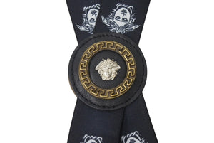 VERSACE ヴェルサーチ サスペンダー ズボン吊り メデューサ ヴィンテージ ゴム ブラック ホワイト シルバー金具 美品 中古 4c070415