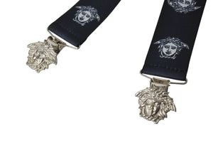 VERSACE ヴェルサーチ サスペンダー ズボン吊り メデューサ ヴィンテージ ゴム ブラック ホワイト シルバー金具 美品 中古 4c070415
